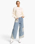 Light Wash Lace-Trim Wide-Leg Jeans