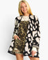 Black Abstract-Print Open-Front Cardigan