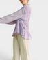 Lavender Crinkled Button Front Peplum Blouse
