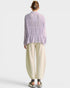 Lavender Crinkled Button Front Peplum Blouse