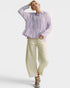 Lavender Crinkled Button Front Peplum Blouse