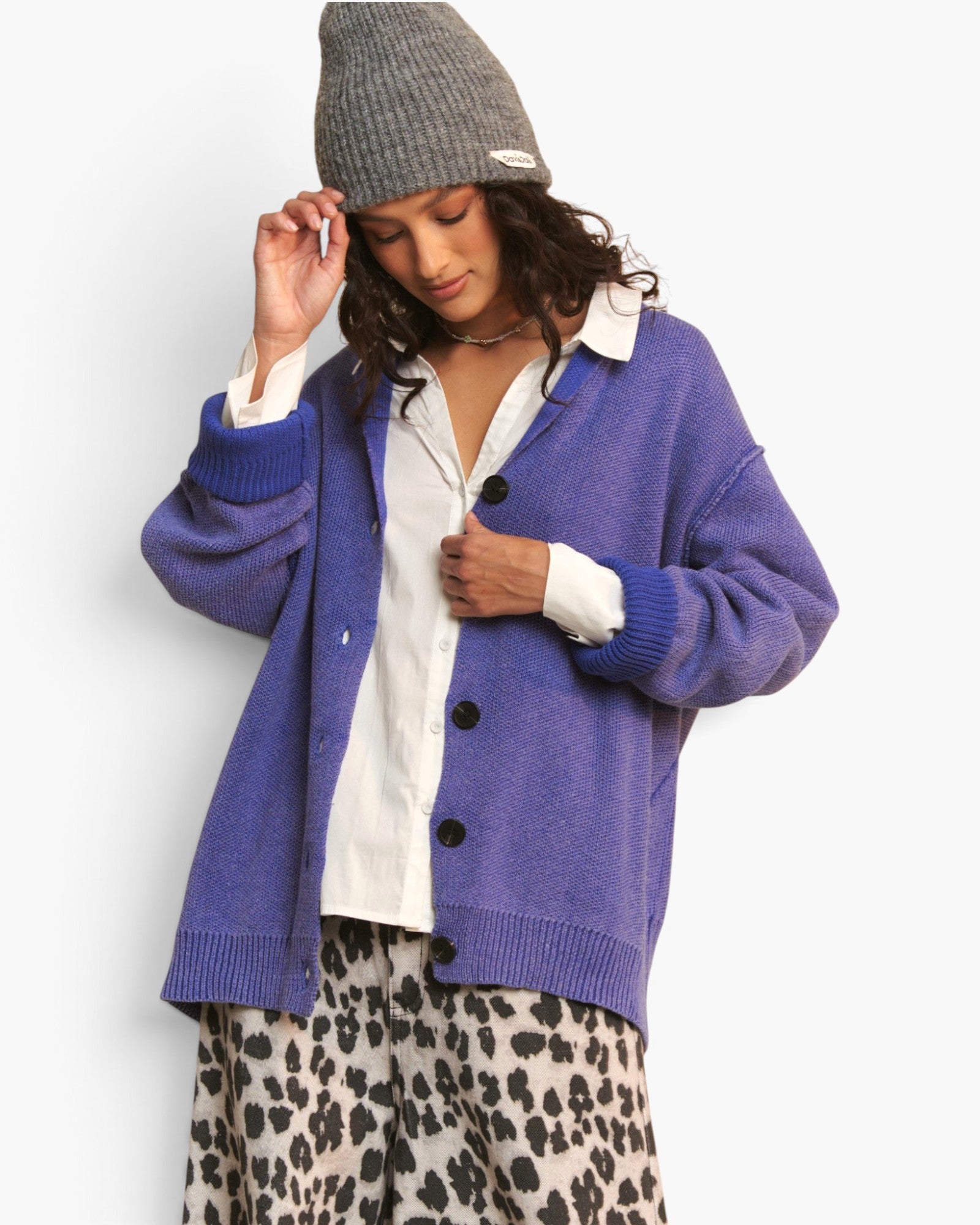 Azure Exposed-Seam Button-Front Cardigan
