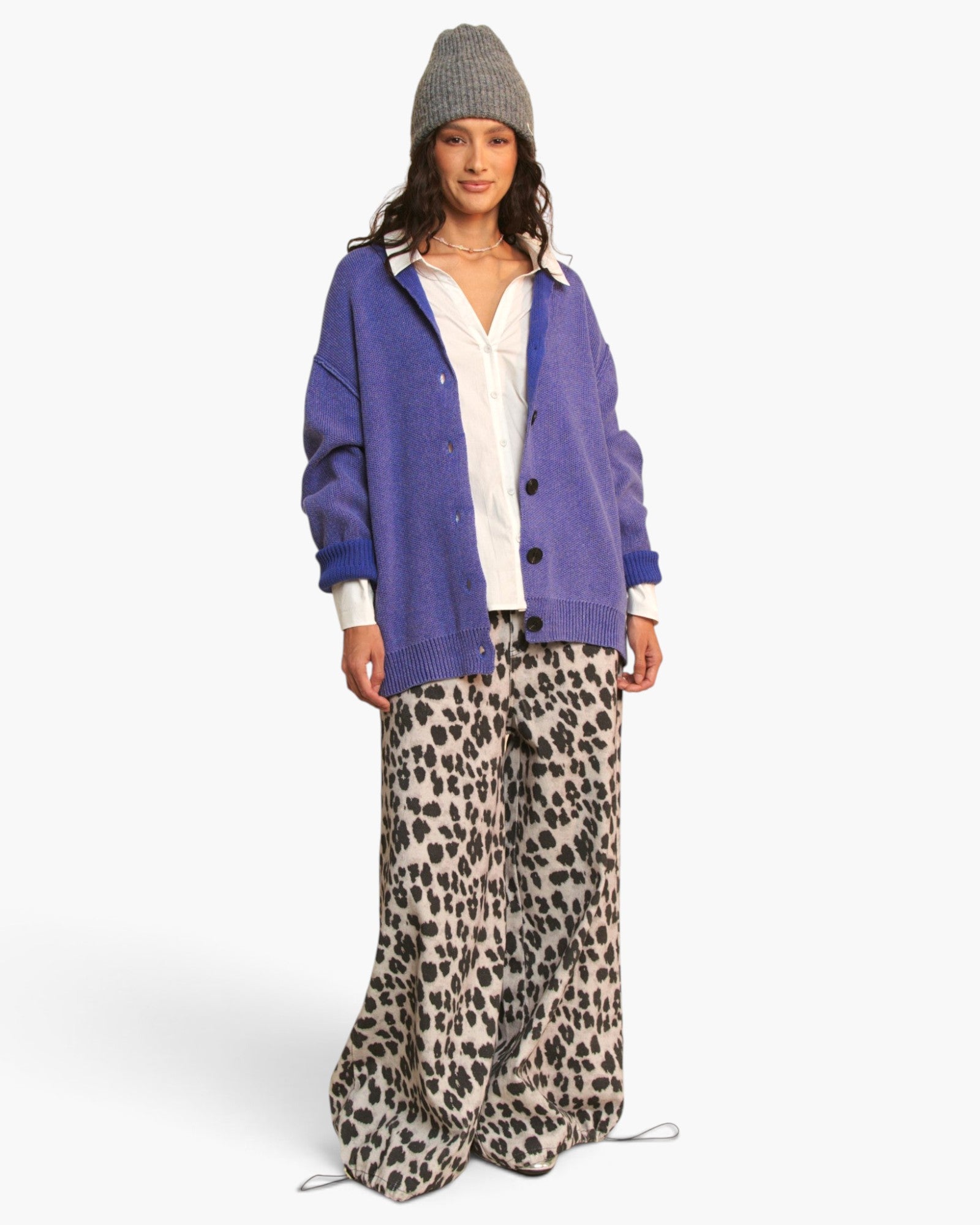 Azure Exposed-Seam Button-Front Cardigan