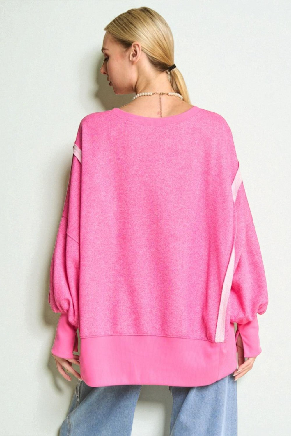 Hot Pink Contrast Stitch Oversized Sweatshirt