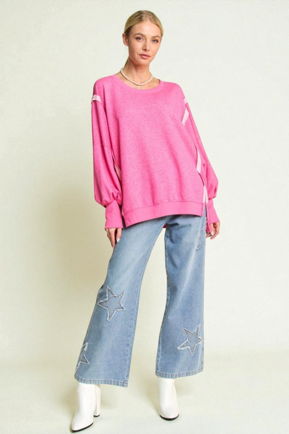 Hot Pink Contrast Stitch Oversized Sweatshirt