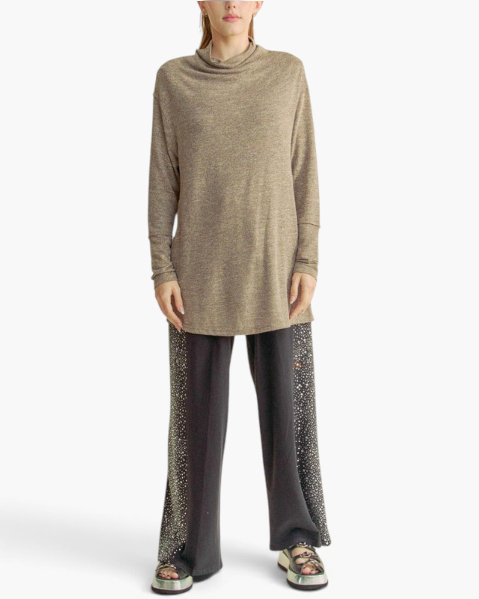 Taupe Brushed Cowl-Neck Tunic