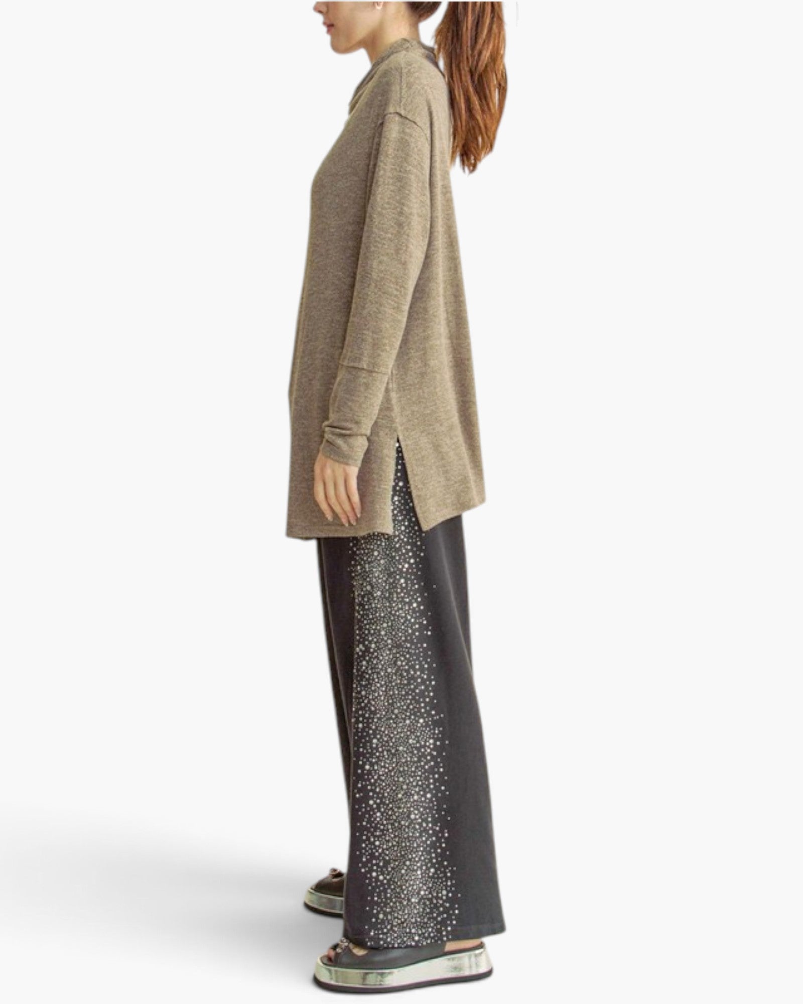 Taupe Brushed Cowl-Neck Tunic