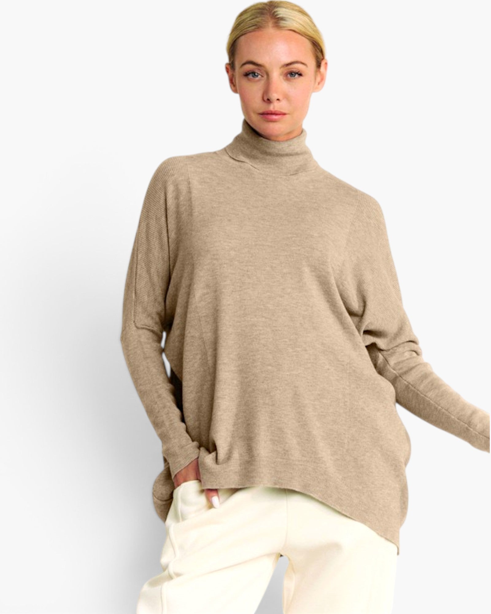 Khaki Oversized Turtleneck Sweater