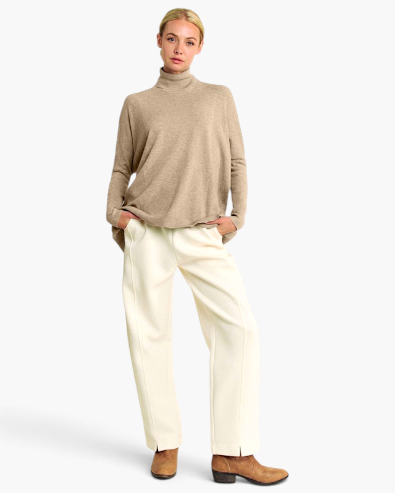 Khaki Oversized Turtleneck Sweater