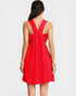 Red dress with cut-out design on a white background