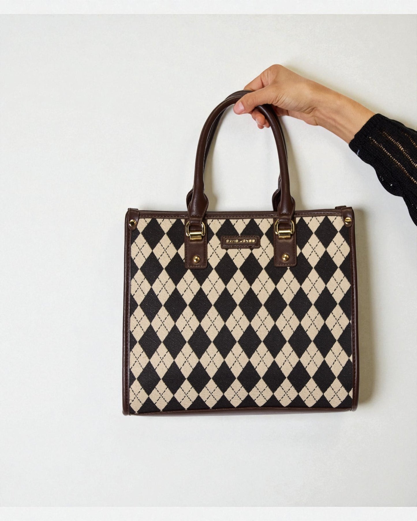 Vegan Leather Argyle Tote Handbag