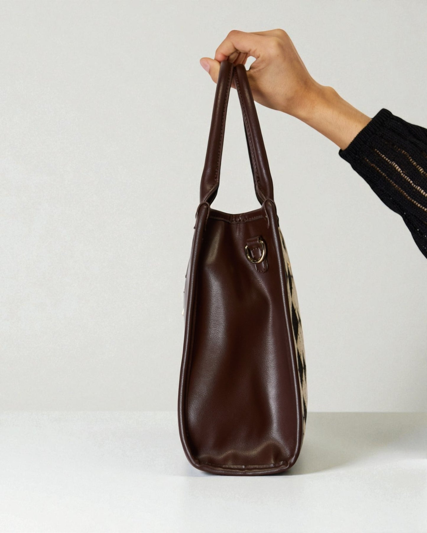 Vegan Leather Argyle Tote Handbag