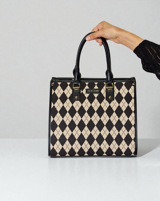 Vegan Leather Argyle Tote Handbag