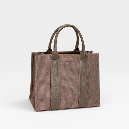Canvas & Vegan Leather Structured Tote Bag
