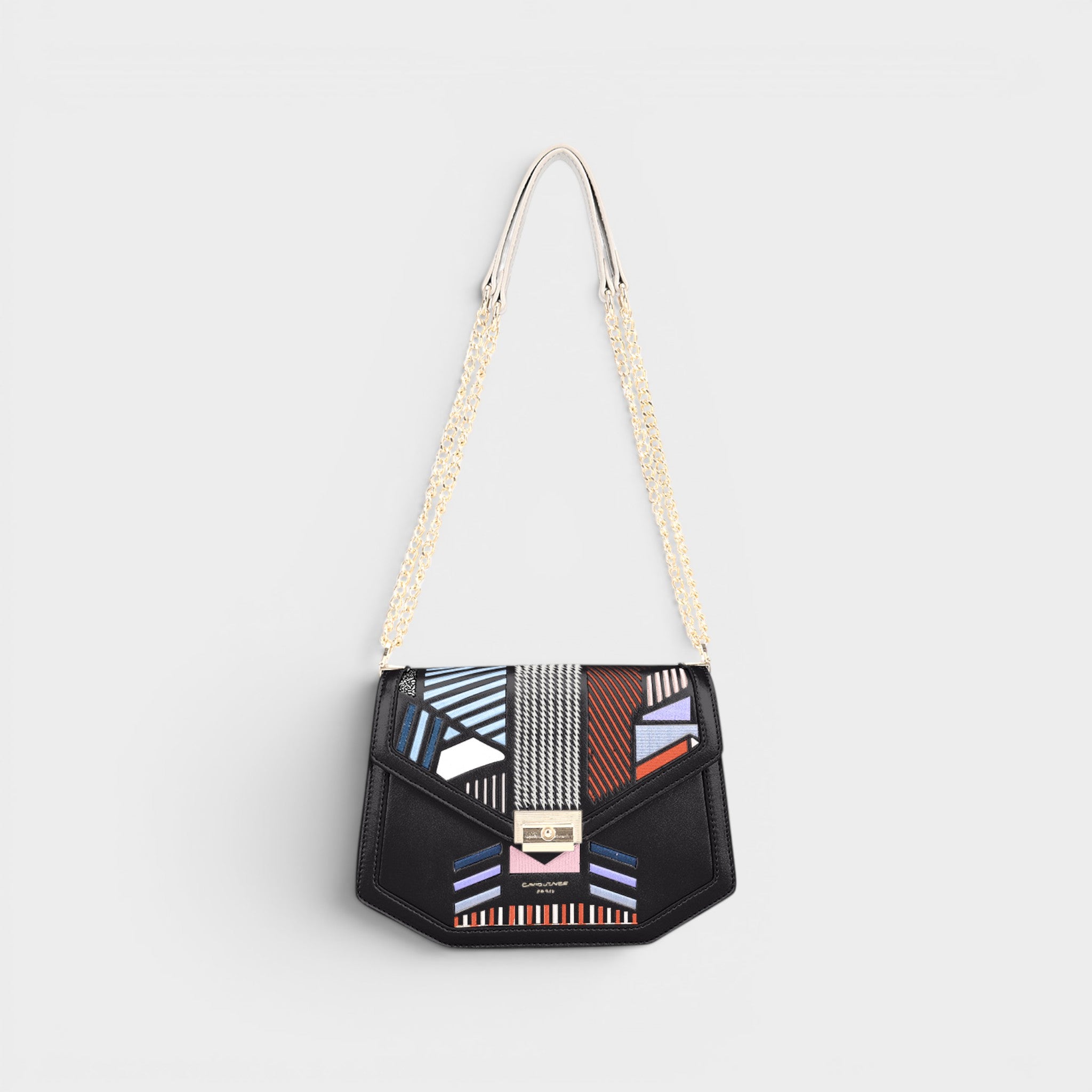 Bolso bandolera de piel vegana con estampado geométrico 