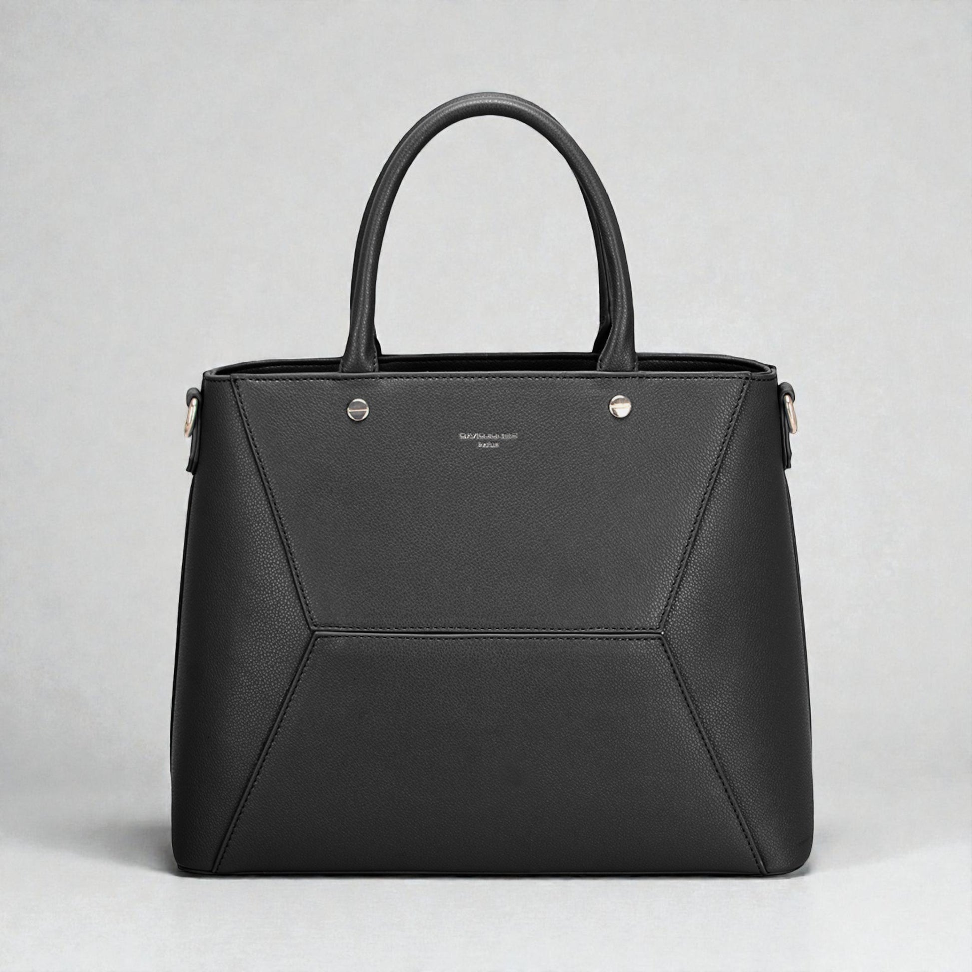 Black handbag on a light gray background