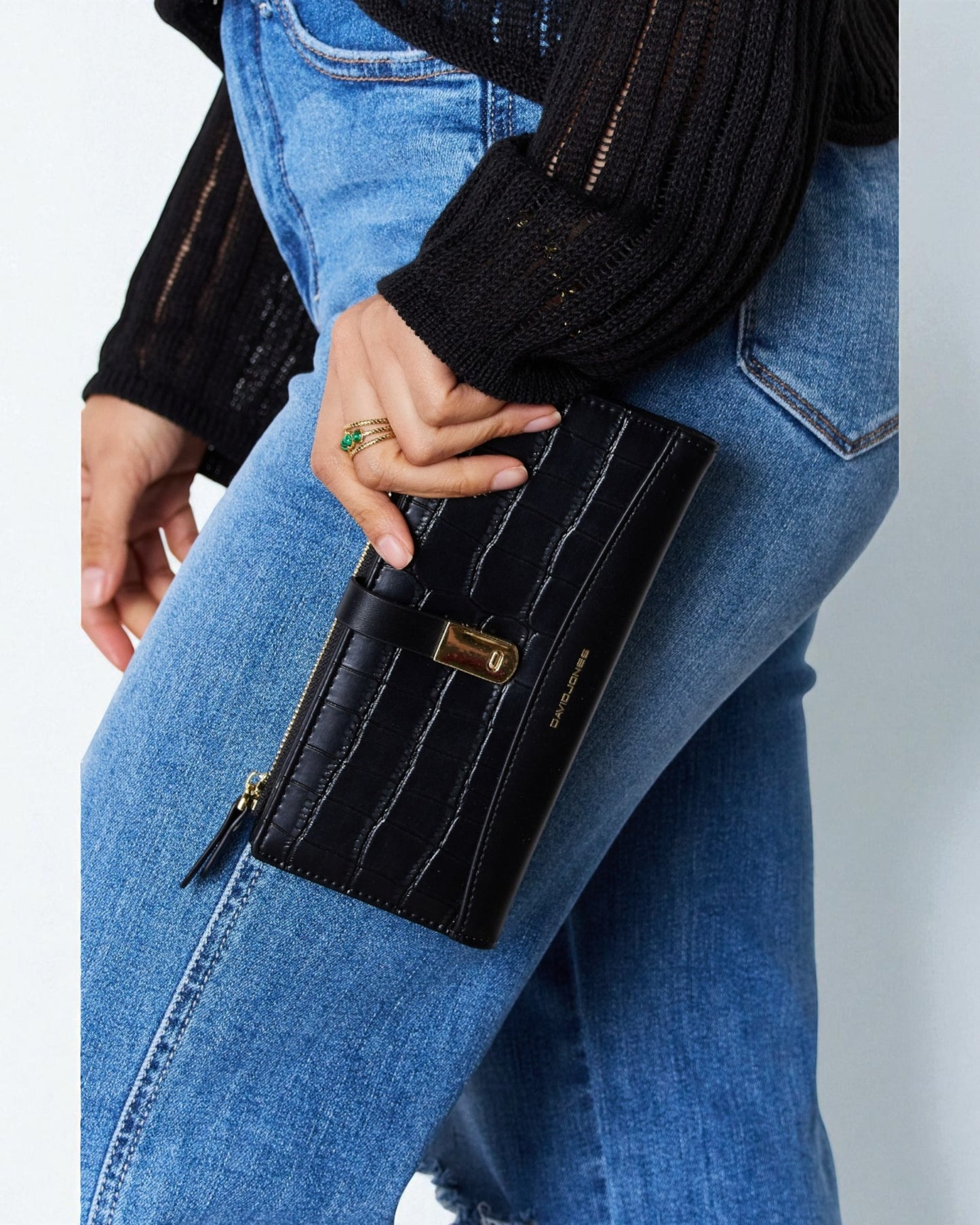 Vegan Leather Croc Embossed Clutch Wallet