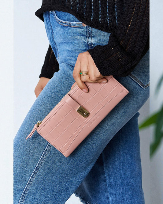 Vegan Leather Croc Embossed Clutch Wallet