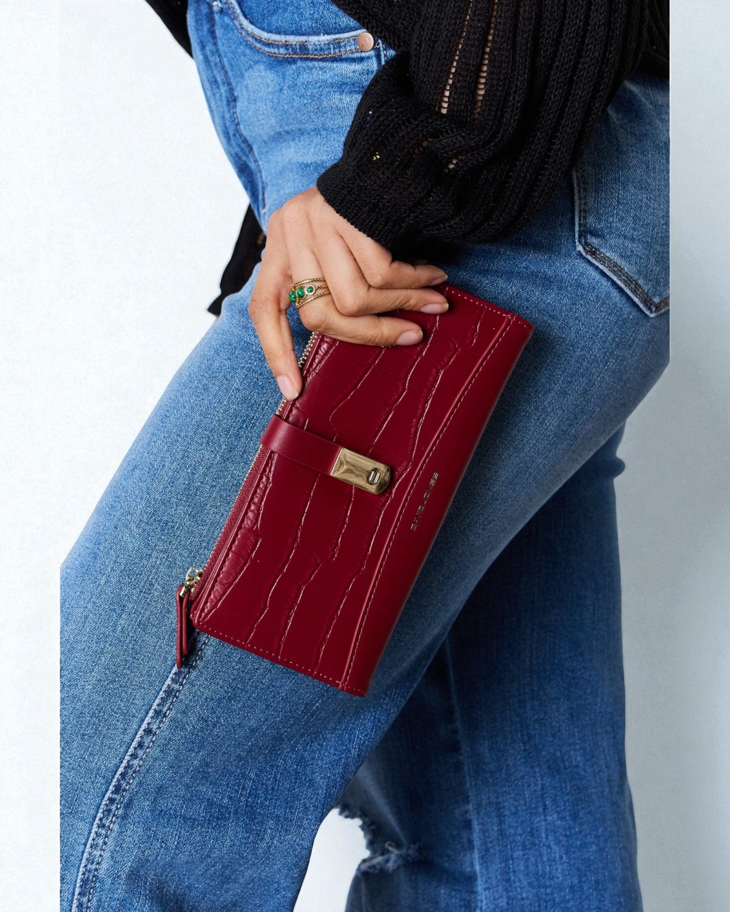 Vegan Leather Croc Embossed Clutch Wallet