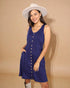 Navy Button-Front Sleeveless Midi Dress