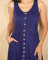 Navy Button-Front Sleeveless Midi Dress
