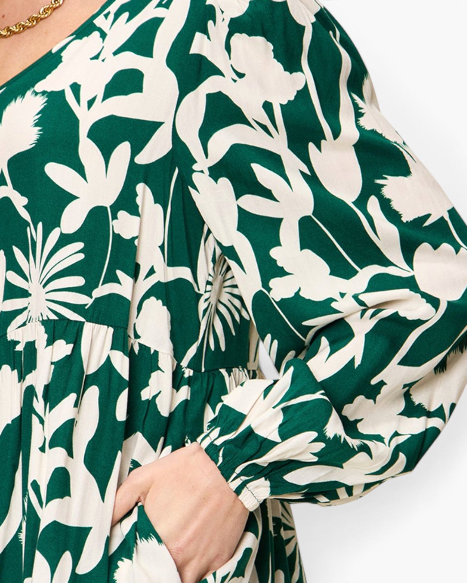 Botanical Print Tiered Pocket Dress