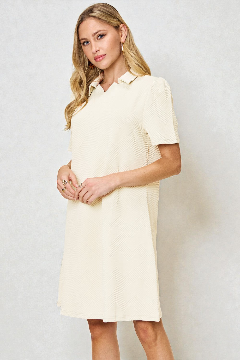 Textured Short Sleeve Polo Mini Dress
