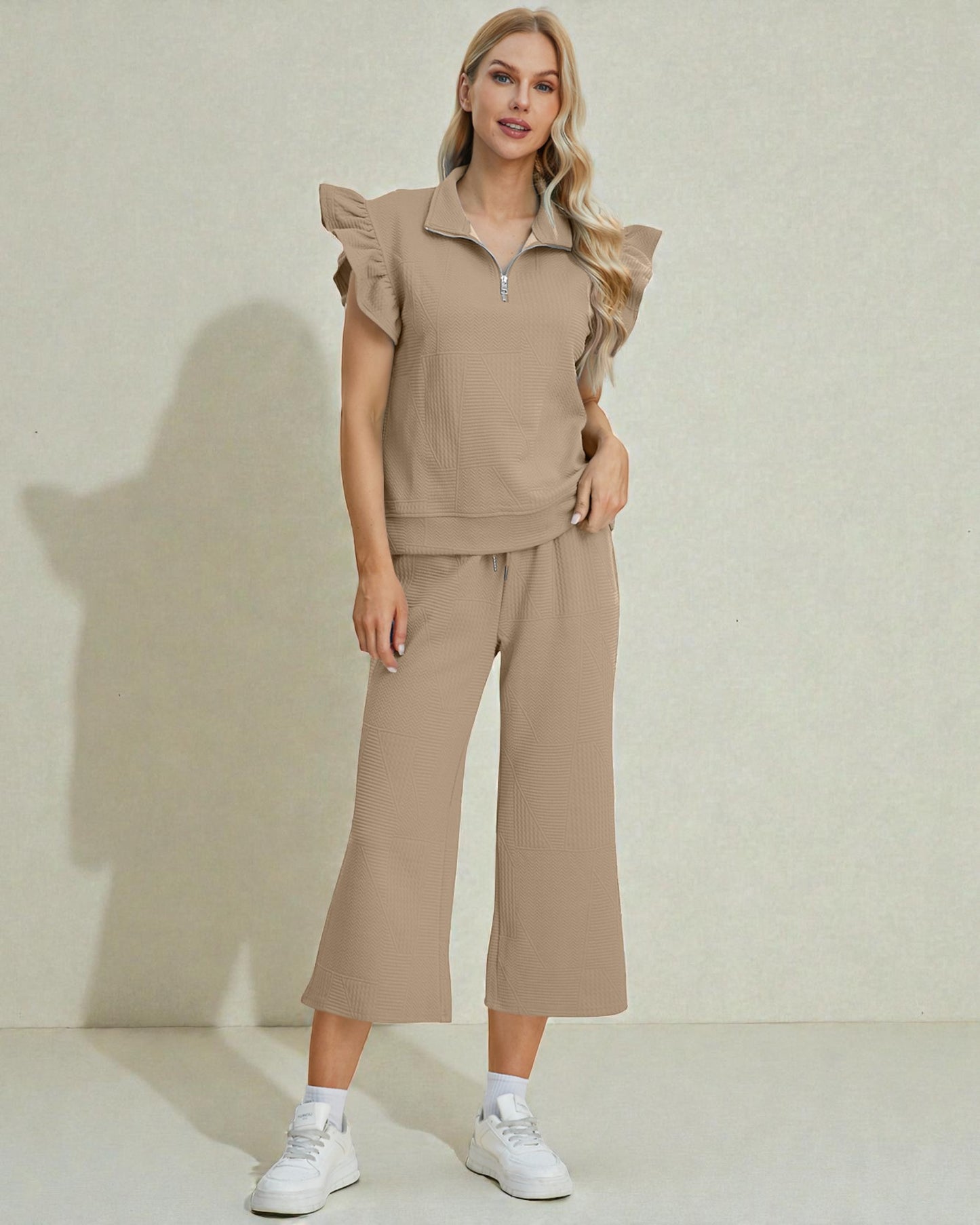 Ruffle Sleeve Quarter Zip Lounge Set