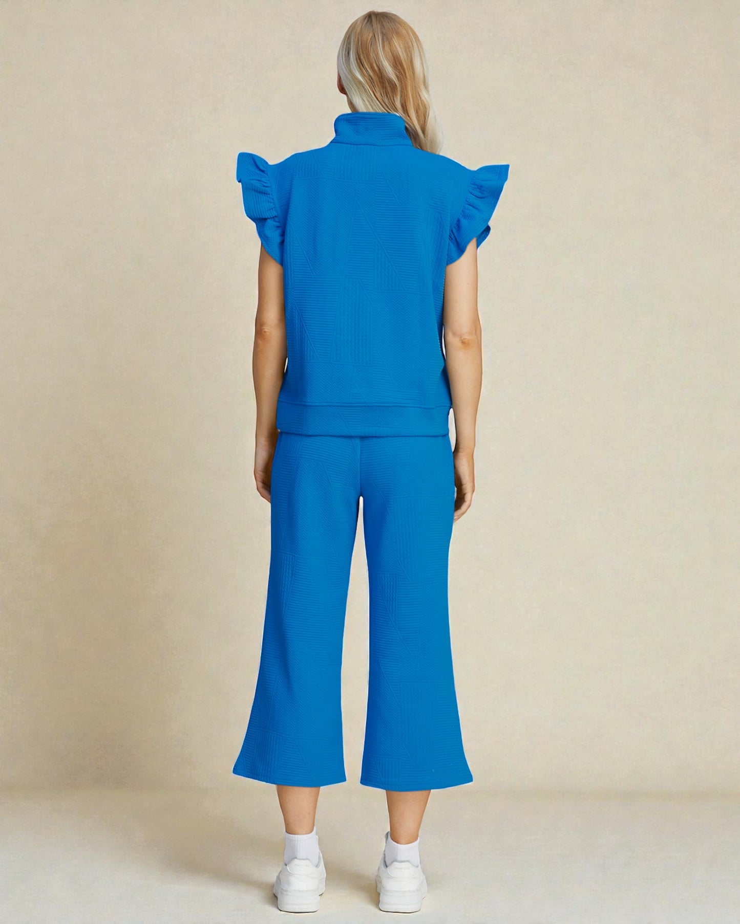 Ruffle Sleeve Quarter Zip Lounge Set