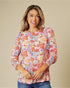 Multi Floral Smocked Cuff Blouse