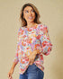 Multi Floral Smocked Cuff Blouse