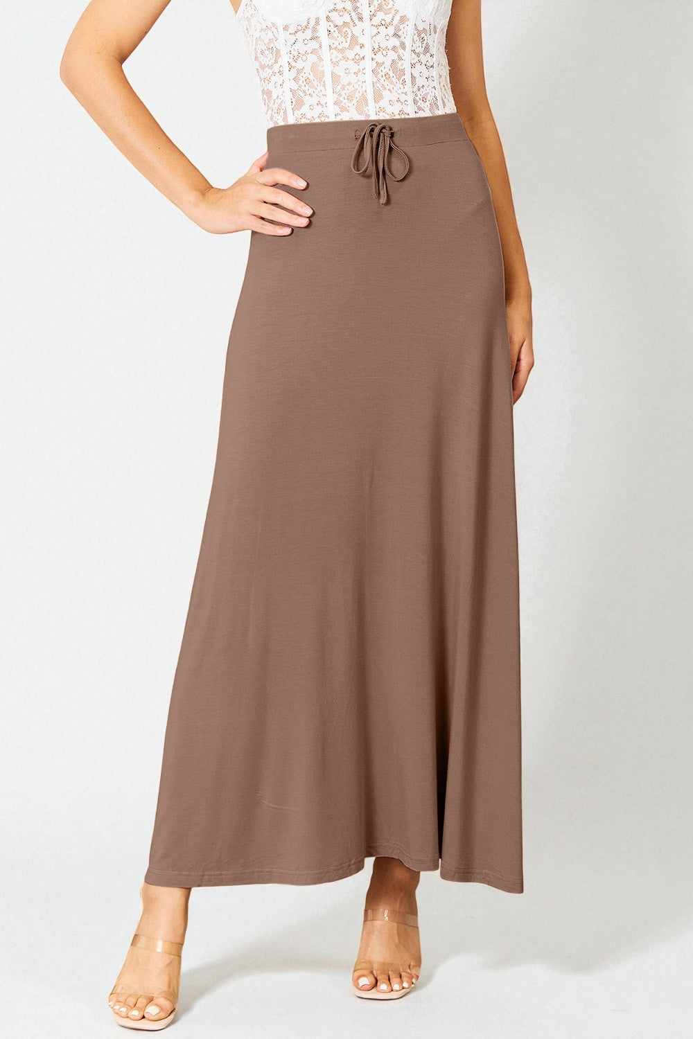 Jupe longue en rayonne douce avec cordon de serrage à la taille