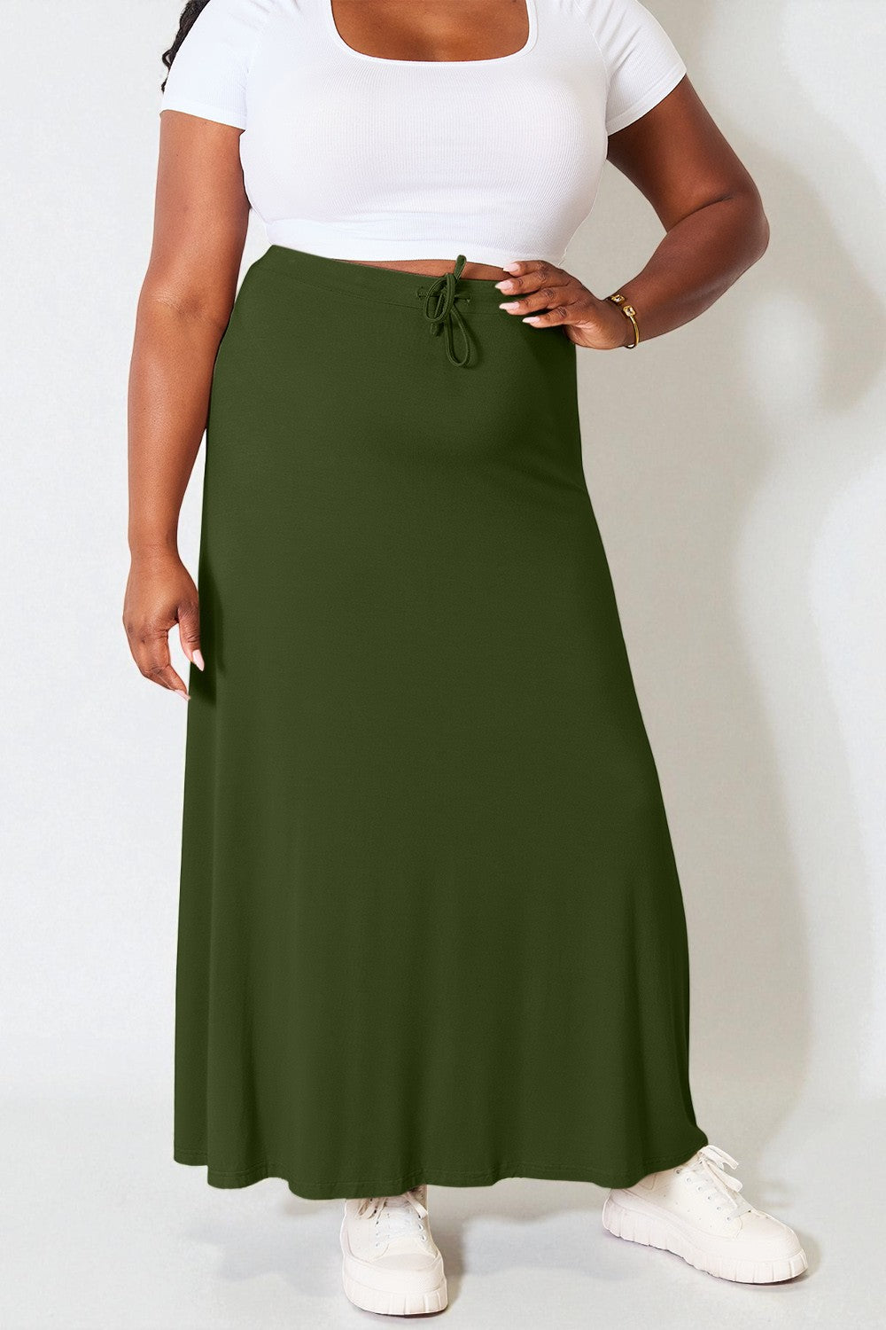 Drawstring Waist Maxi Skirt