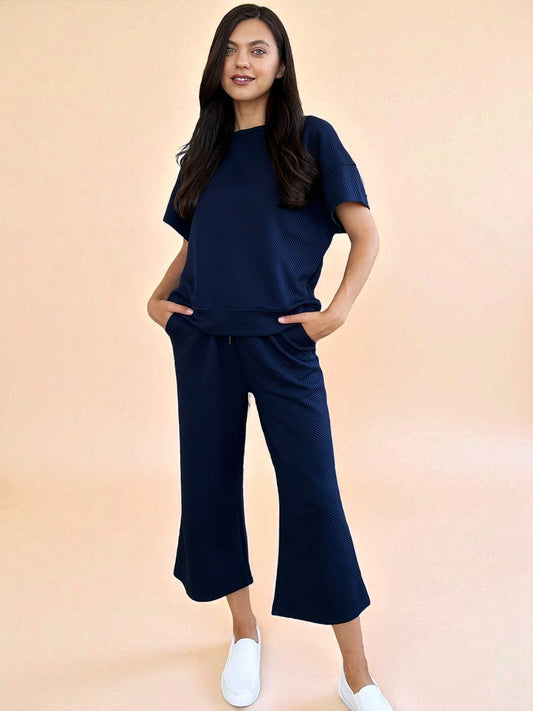 Ensemble haut et pantalon texturé à manches courtes