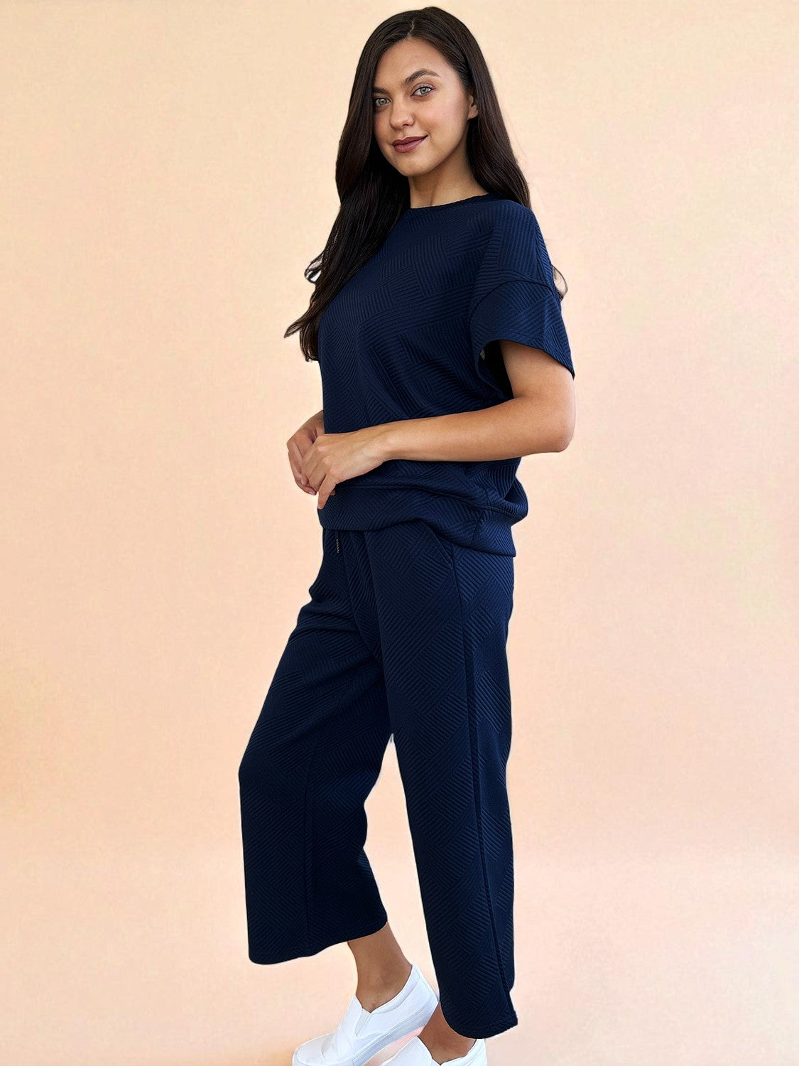 Textured Short Sleeve Top and Pants Set