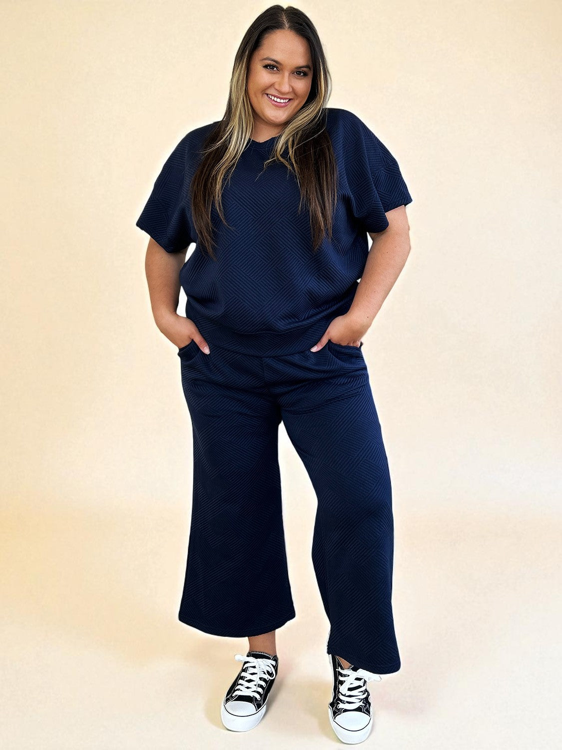 Ensemble haut et pantalon texturé à manches courtes