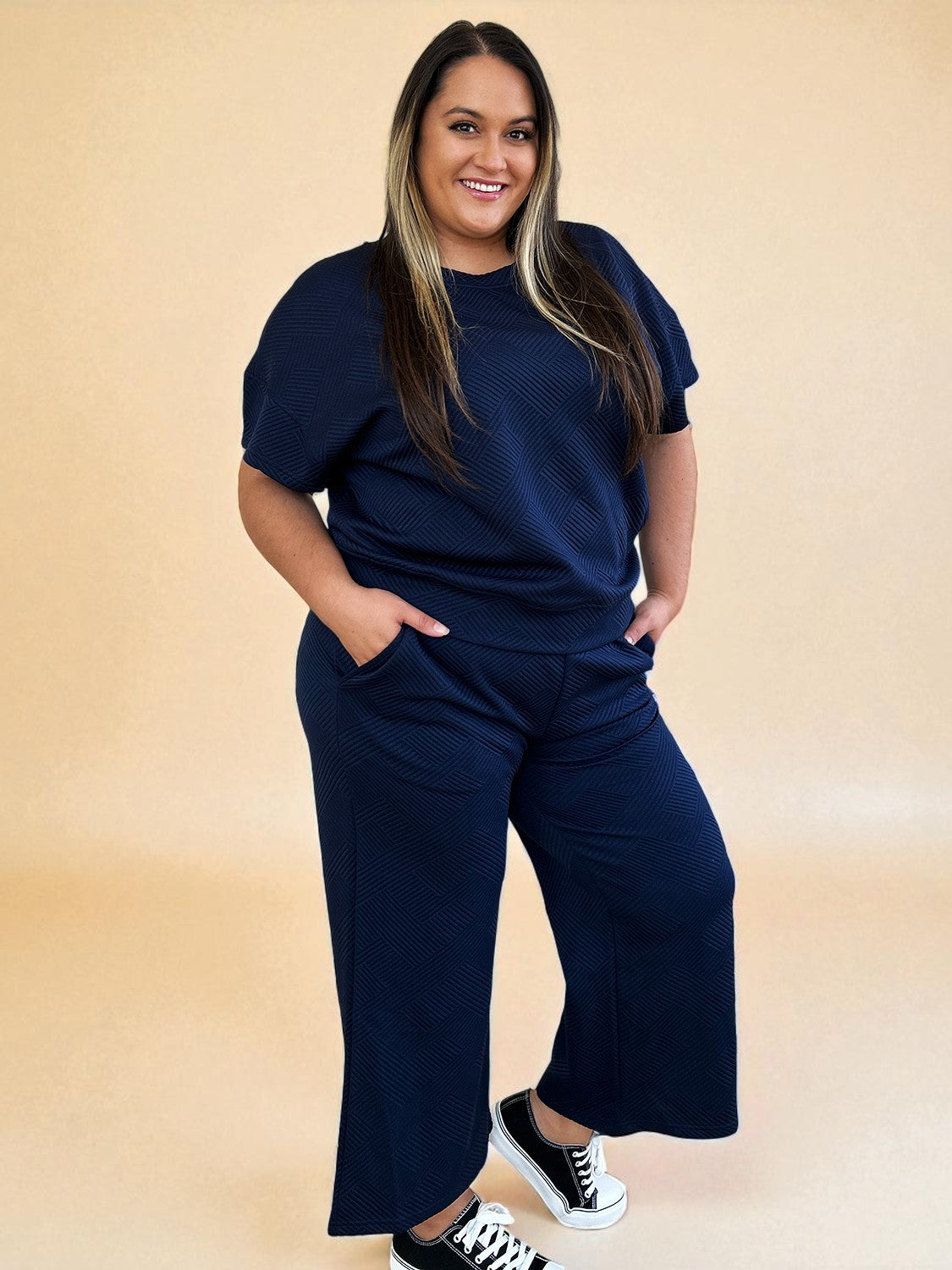 Ensemble haut et pantalon texturé à manches courtes