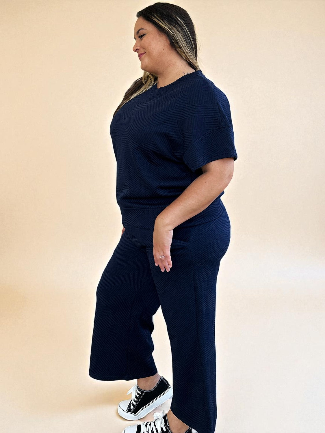 Ensemble haut et pantalon texturé à manches courtes