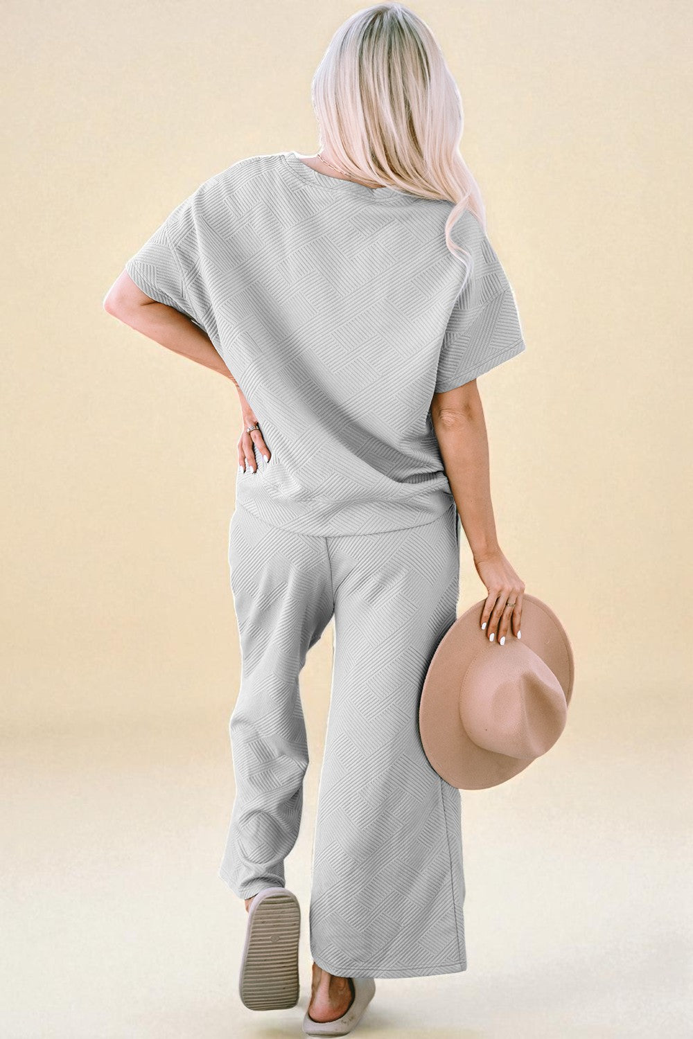 Textured Short Sleeve Top and Pants Set