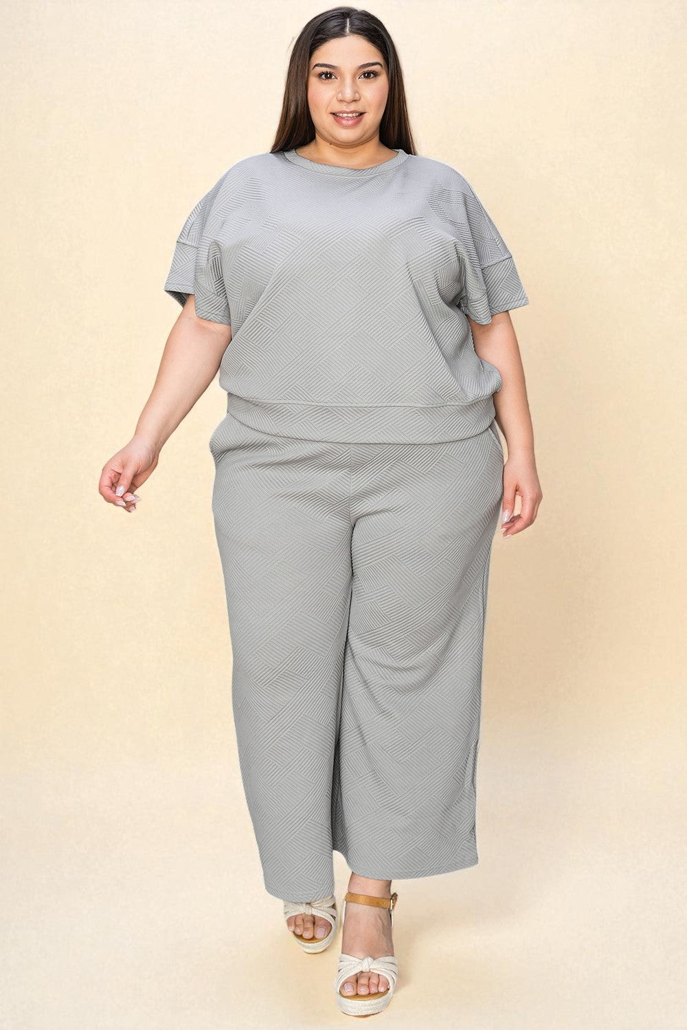 Ensemble haut et pantalon texturé à manches courtes