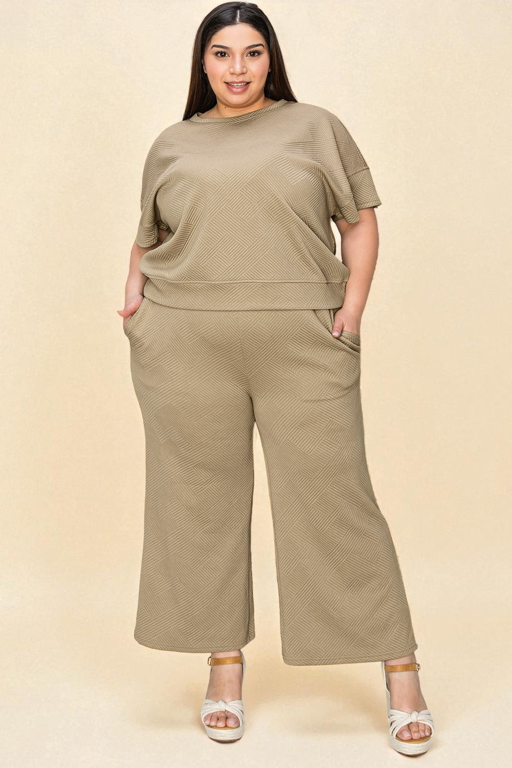 Textured Short Sleeve Top and Pants Set