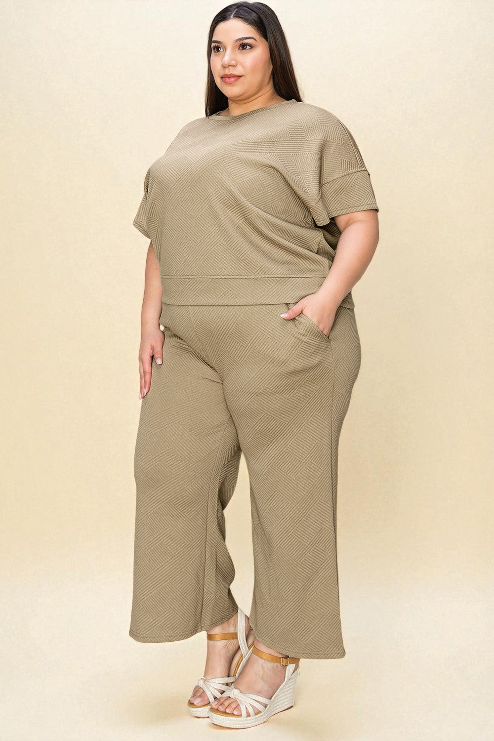 Textured Short Sleeve Top and Pants Set