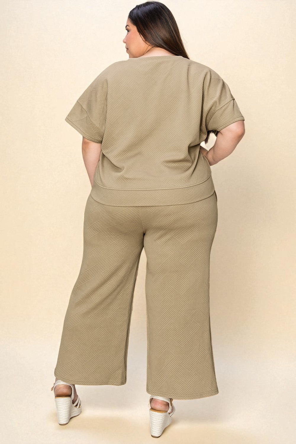 Textured Short Sleeve Top and Pants Set