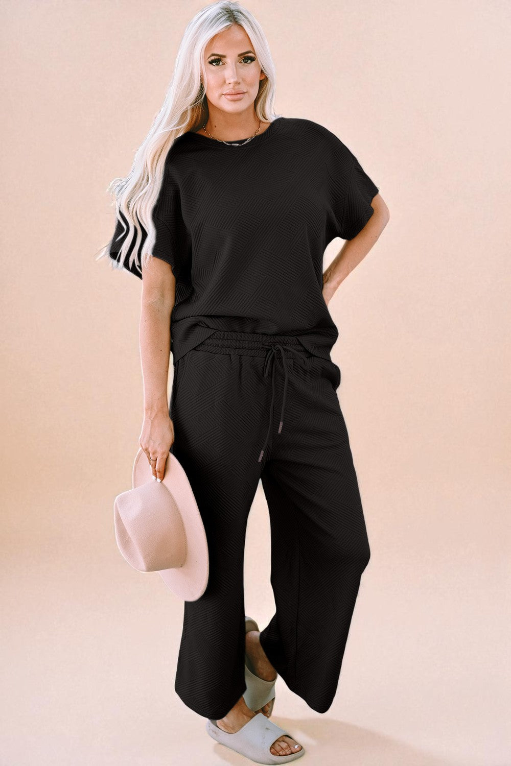Ensemble haut et pantalon texturé à manches courtes