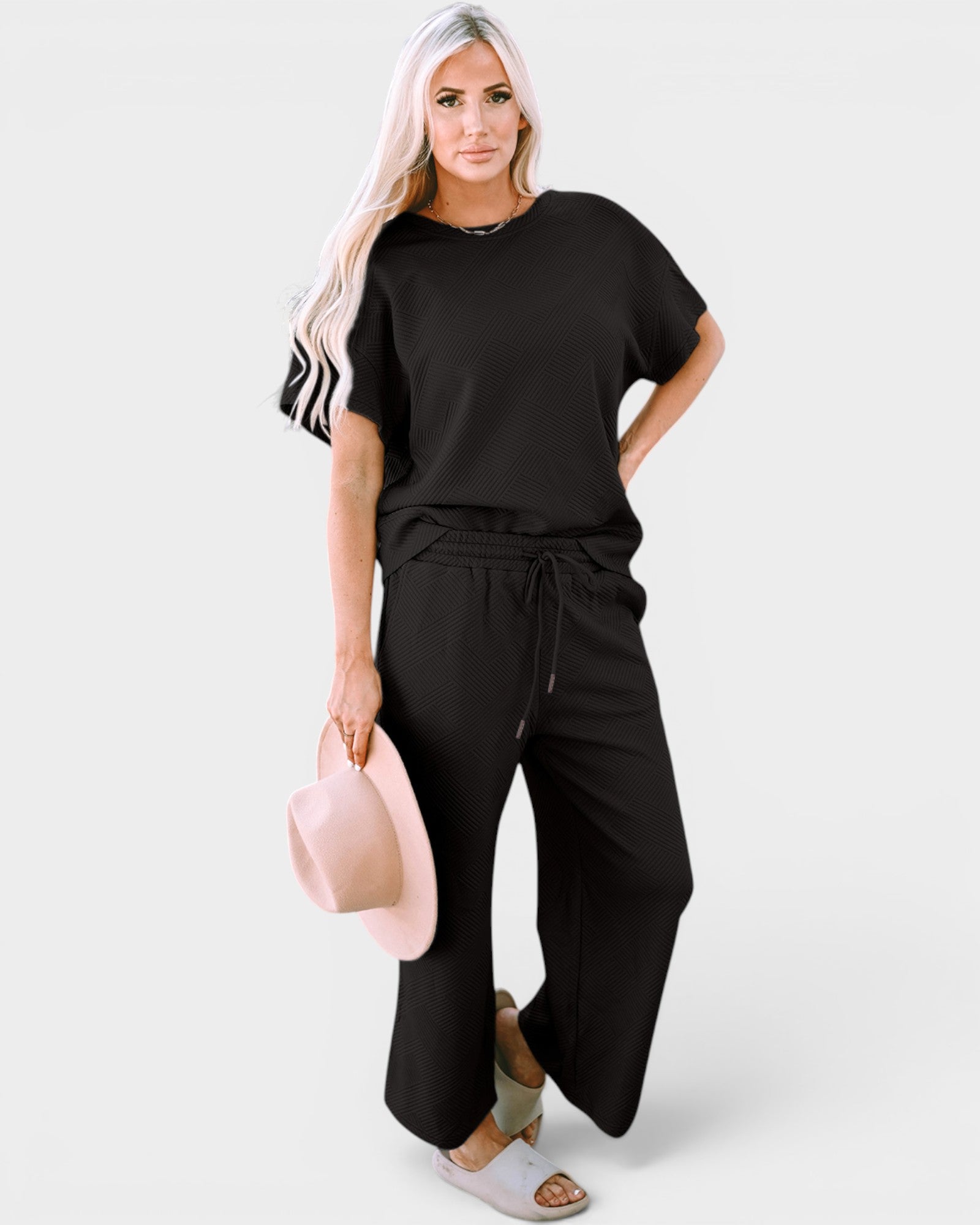 Textured Wide-Leg Lounge Set