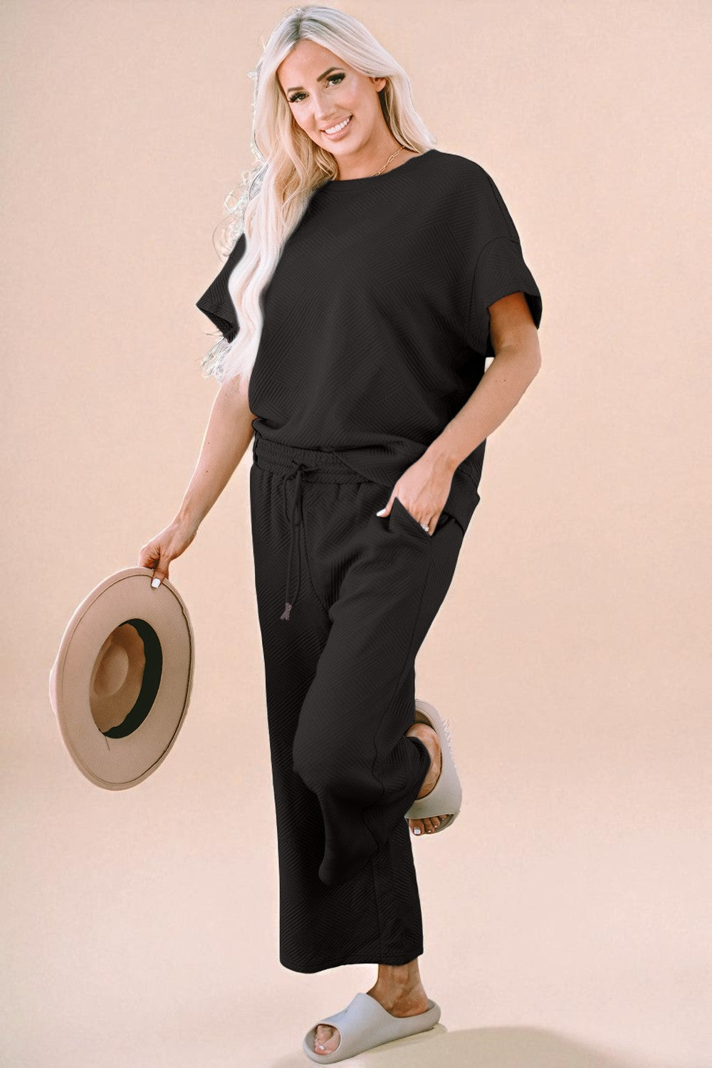 Ensemble haut et pantalon texturé à manches courtes