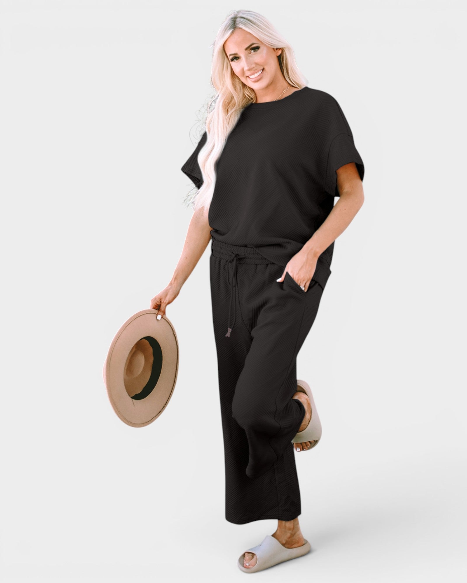 Textured Wide-Leg Lounge Set