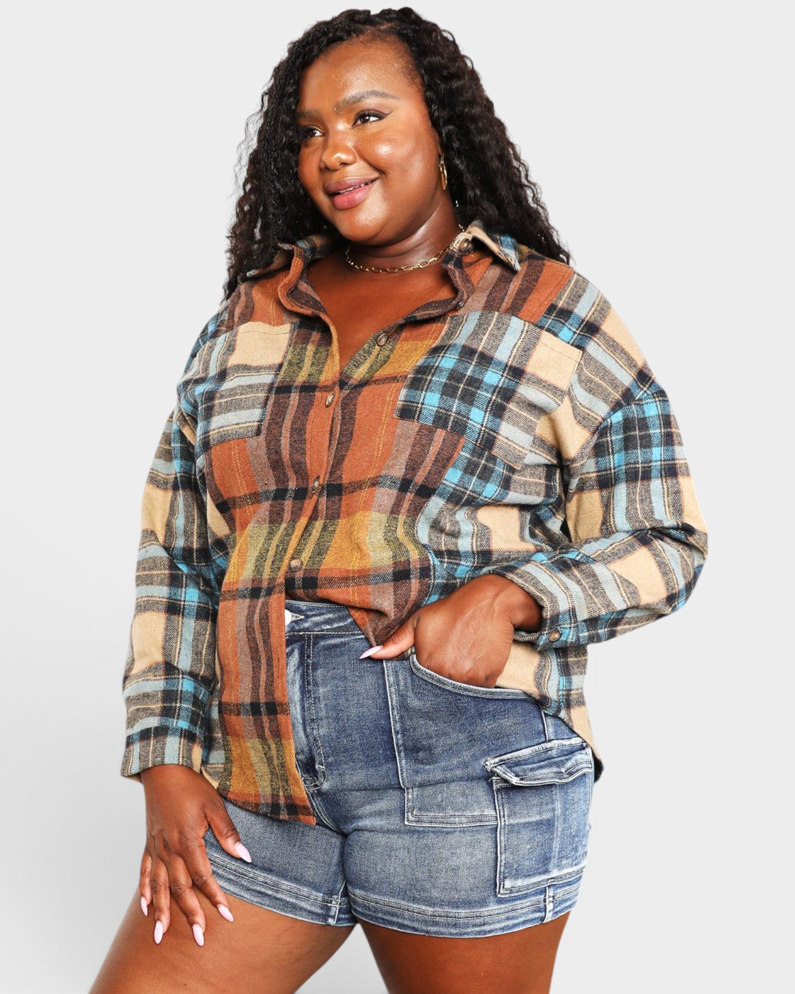 Rust & Teal Plaid Button Down Shirt