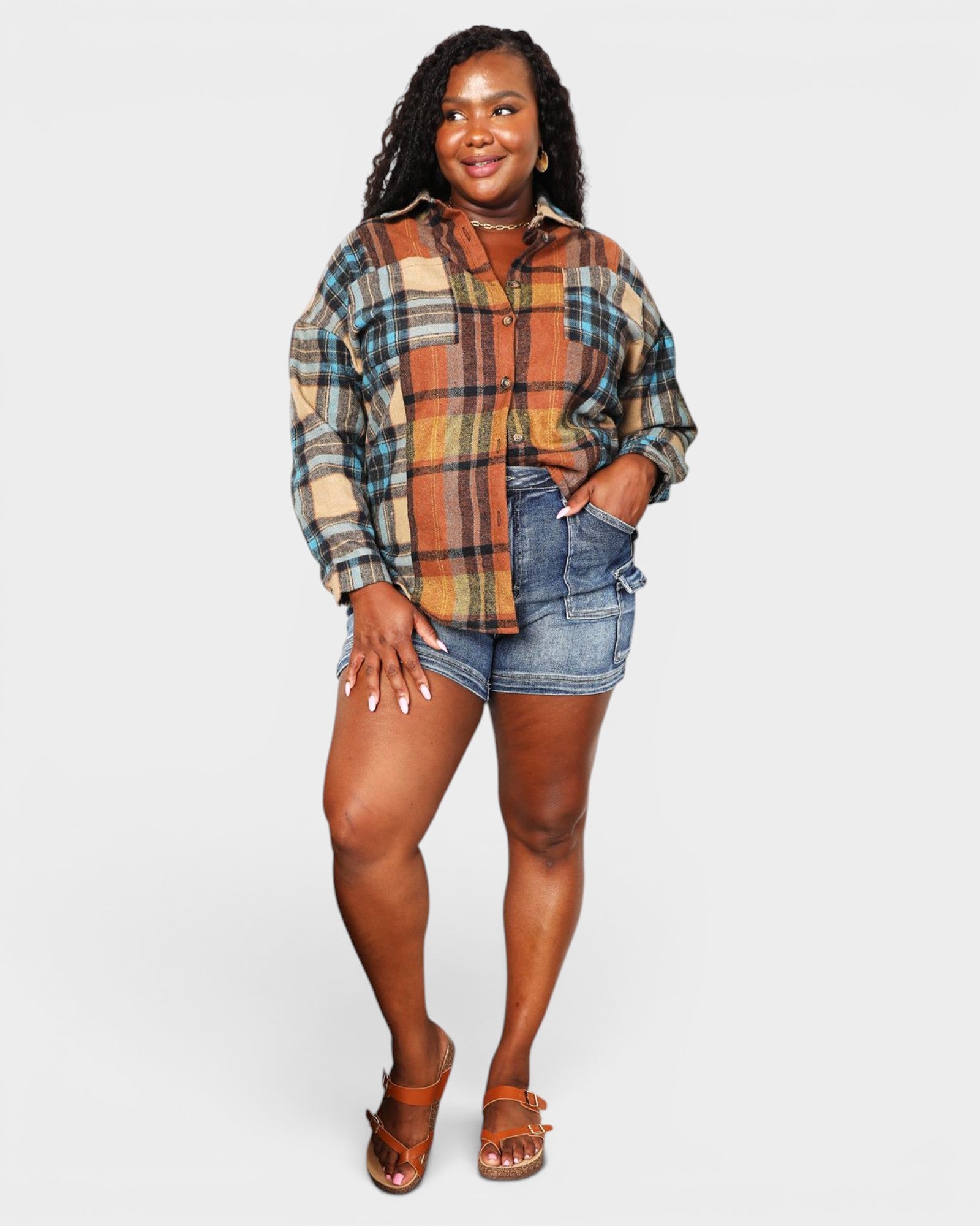 Rust & Teal Plaid Button Down Shirt