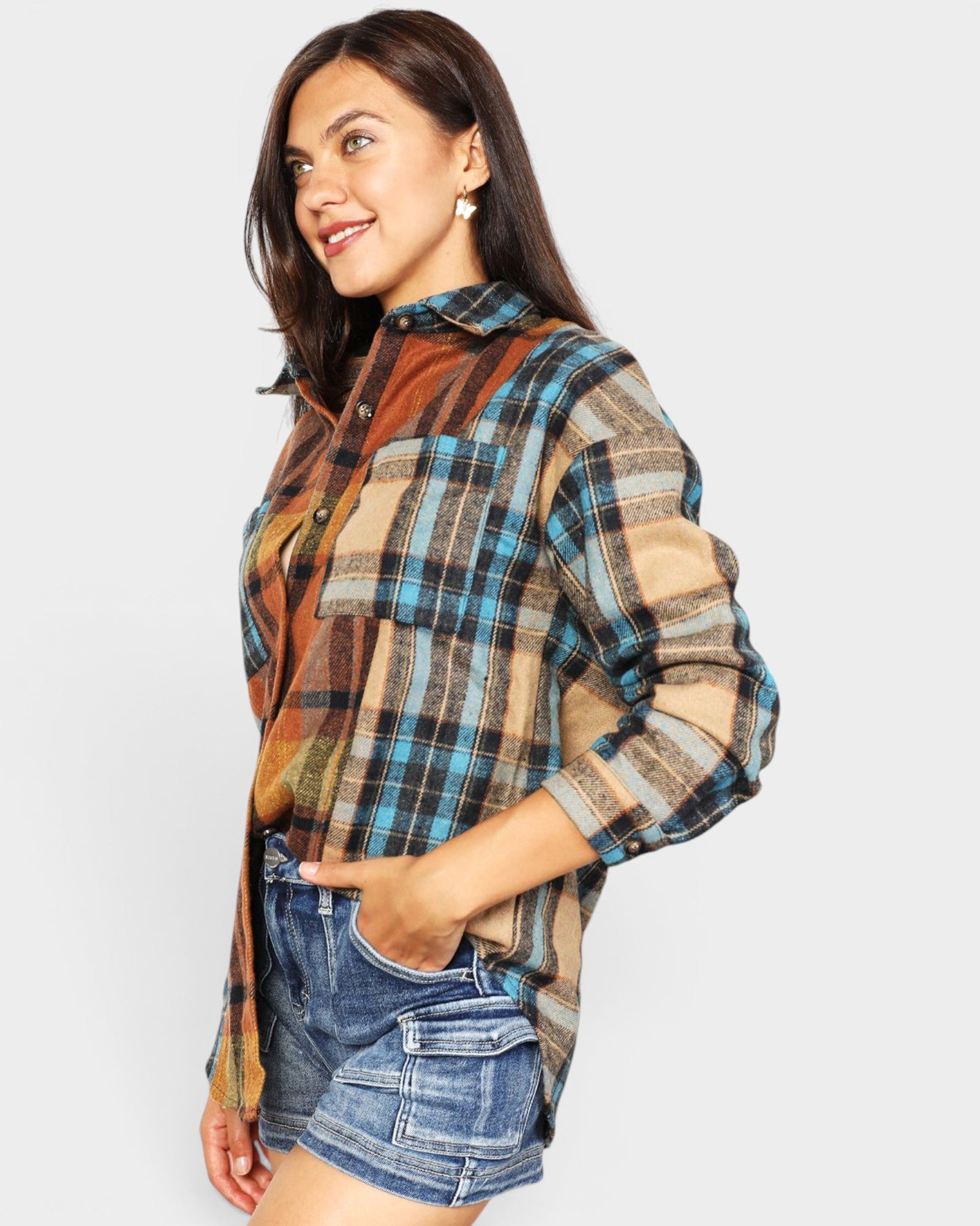 Rust & Teal Plaid Button Down Shirt